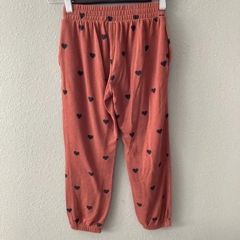 Gap Kids Sweater Knit Heart Joggers - Saddle Brown Black - Small 6/7